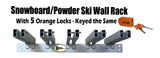 Snowboard/Powder Ski Rack (Wall Mount) with 5 Locks Included