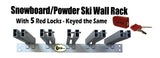 Snowboard/Powder Ski Rack (Wall Mount) with 5 Locks Included