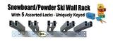 Snowboard/Powder Ski Rack (Wall Mount) with 5 Locks Included