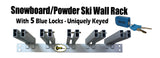 Snowboard/Powder Ski Rack (Wall Mount) with 5 Locks Included