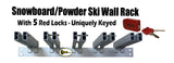 Snowboard/Powder Ski Rack (Wall Mount) with 5 Locks Included